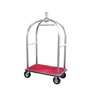 Chariot de bagage de tapis rouge de finition balayée d'acier inoxydable d'hôtel