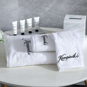 L'hôtel adaptent la serviette de bain 100% de coton de chambre d'amis aux besoins du client réglée avec le logo