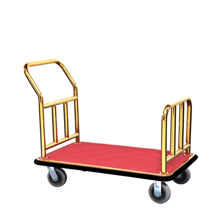 Construction d'acier inoxydable d'hôtel 6 'roues pleines finition chromée d'or chariot à bagages de tapis rouge